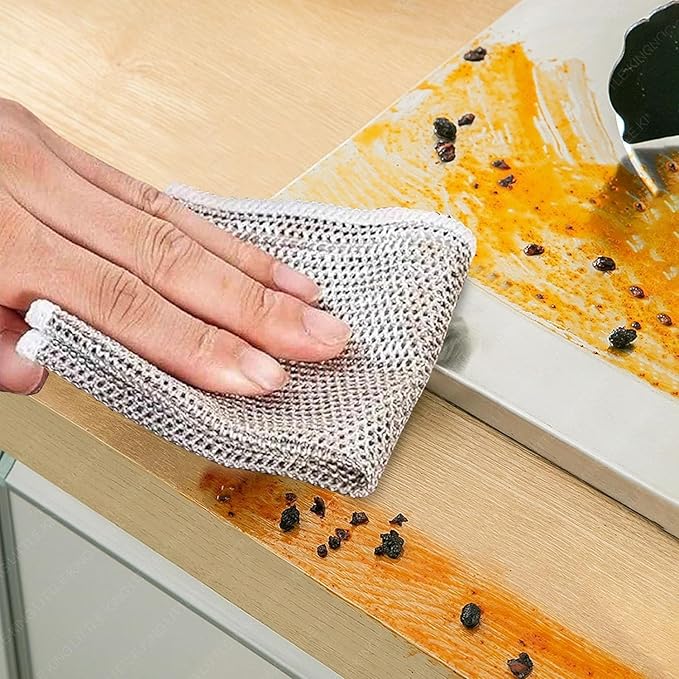 KOOCE Non Scratch Dish Wash Cloth for Kitchen Reusable Non Scratch Wire Dish Cloth Multipurpose Wire Dishwashing Rags for Wet and Dry Cleaning Scrubber Dish Cloth (12 Pcs [Single Layer])