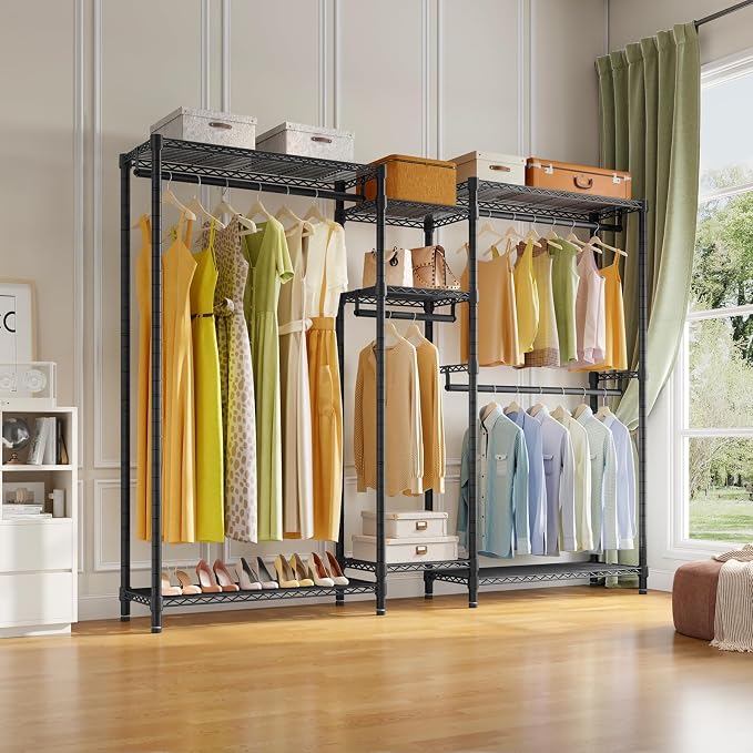 VIPEK Classic V6 Plus Wire Garment Rack Heavy Duty Clothing Rack for Hanging Clothes, Metal Freestanding Closet Wardrobe Rack Portable Clothes Rack, 84.7" L x 15.7" W x 76.4" H, Load 1120lbs, Black