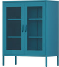 Ustamio Blue Metal Storage Cabinet with Mesh Doors, Small Office Storage with 2 Adjustable Shelves, Accent Metal Locker for Home, Office, Living Room, Hallway