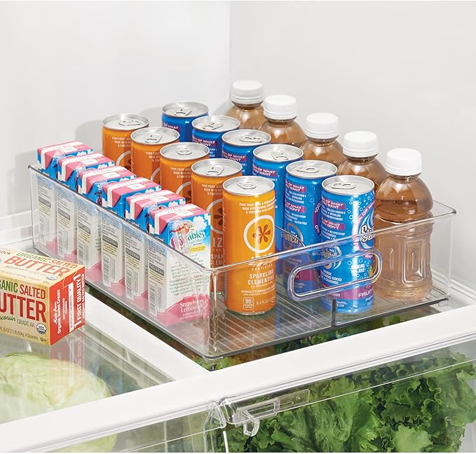 iDesign Divided Pantry Bin with Handle, Clear | For Pantry, For Refrigerator, For Freezer