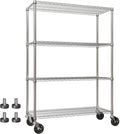 Garvee NSF Metal Shelving with Wheels, 4-Tier/1800LBS, 71"H Storage Shelves | Adjustable Wire Shelving Rack, Chrome Plating, Heavy Duty, Rolling Racks for Kitchen Commercial, 47.2"Wx17.7"D, Easy to Clean