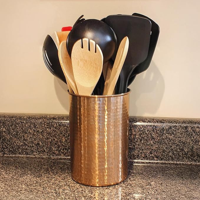 Darware Copper Coated Kitchen Utensil Holder / 7-Inch Tool Caddy, Store All Your Wooden Spoons, Spatulas, & More