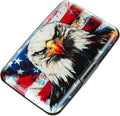 Credit Card Holder, Metal Card Wallet RFID Blocking Mini Slim Aluminum Business Hard Card Case for Women Men (Bald Eagle with American Flag)