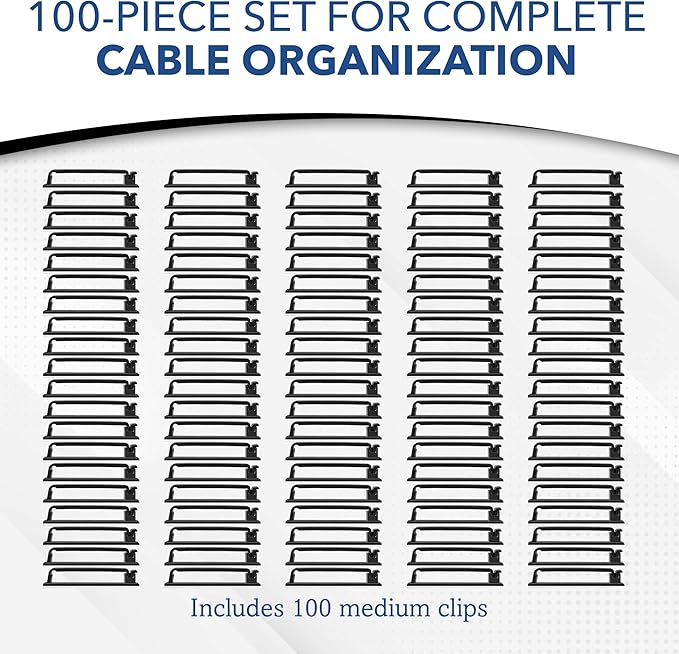100 PCS Self Adhesive Cable Clips, Wire Organizer, Cable Management, Cord Organizer for Desk, Wall, PC, Car, Home, Office, USB, Ethernet, Power Cords, Black (Large)