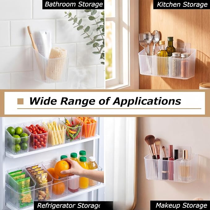 21 Pack Cabinet Door Organizer Adhesive Wall Mount Storage Bins Makeup Containers Stackable Organizer Basket for Kitchen Cabinets, Bathroom, Pantry, Office, Refrigerator (Frosted Clear)