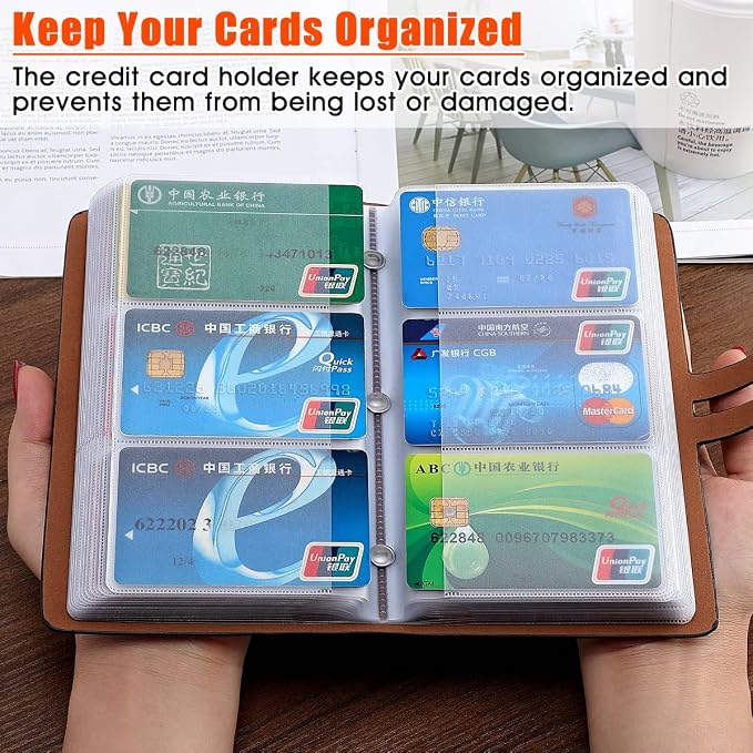 RFID Credit Card Holder Organizer, Leather Business Card Organizer with 96 Card Slots, Business Card Book to Keep Cards Neatly Organized and Prevent Jumbling, Loss, or Damage (Black)