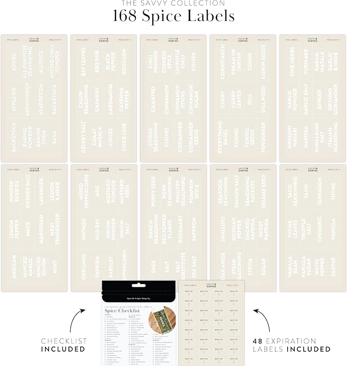 Clear Spice Labels for Glass Jars, 168 Preprinted Spice Jar Labels, Waterpoof Seasoning Herb Stickers Only, Kitchen Container Pantry Organization