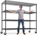REIBII 2480LBS Capacity Heavy Duty Storage Shelves with Wheels, 1-Inch (25.4mm) Steel Tube, Adjustable Wire Shelving for Garage, Warehouse, Pantry & Commercial Use, 75.6" H x 55.5" W x 24" D
