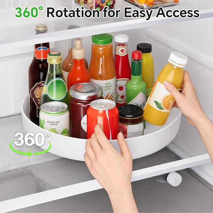 CTIME 11.8 in Lazy Susan Turntable, High Fence, Pantry or Cabinet Organizer for Spices, Condiments, and Bottles, White Plastic