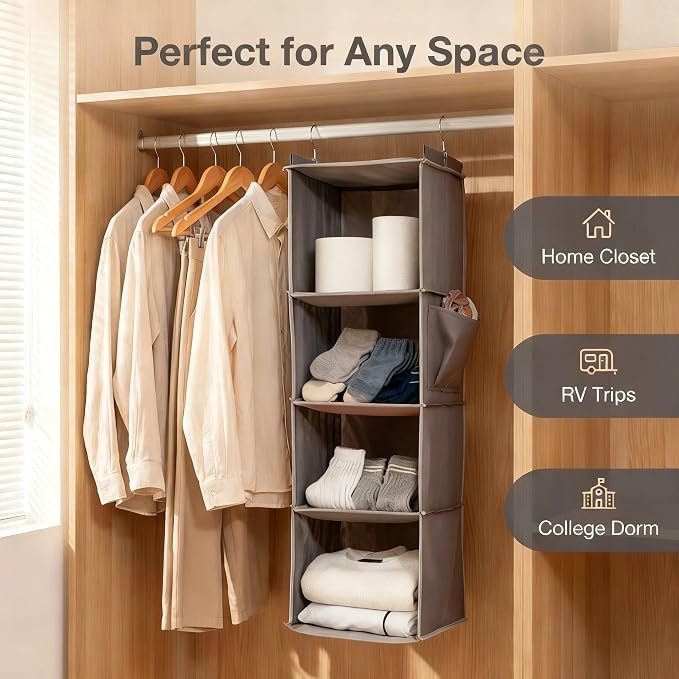 Hanging Closet Organizer, Foldable Shelves, Grey (4)