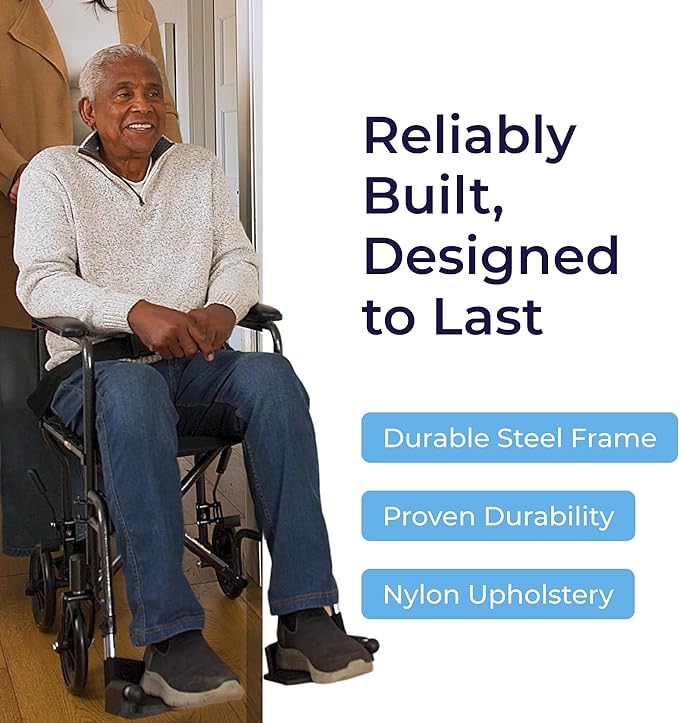Drive Medical Lightweight Folding Transport Wheelchair - Reliable Mobility Support - Durable Steel Frame - Swing-Away Footrests - Compact Travel Design - Silver