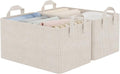 StorageWorks Storage Bins, Fabric Storage Bins for Shelves, Storage Baskets with Metal Frame, Closet Baskets and Bins with Handles, Khaki and Beige Stripes, 2-Pack