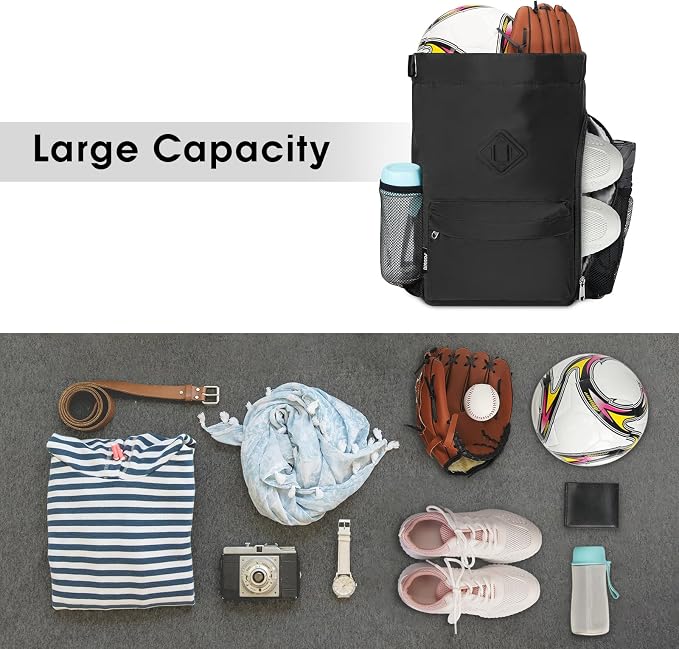 WANDF Drawstring Backpack with Shoe Compartment, Sports Gym Bag | Multi-Pocket Storage, Water-Resistant Fabric, Cinch String Bag