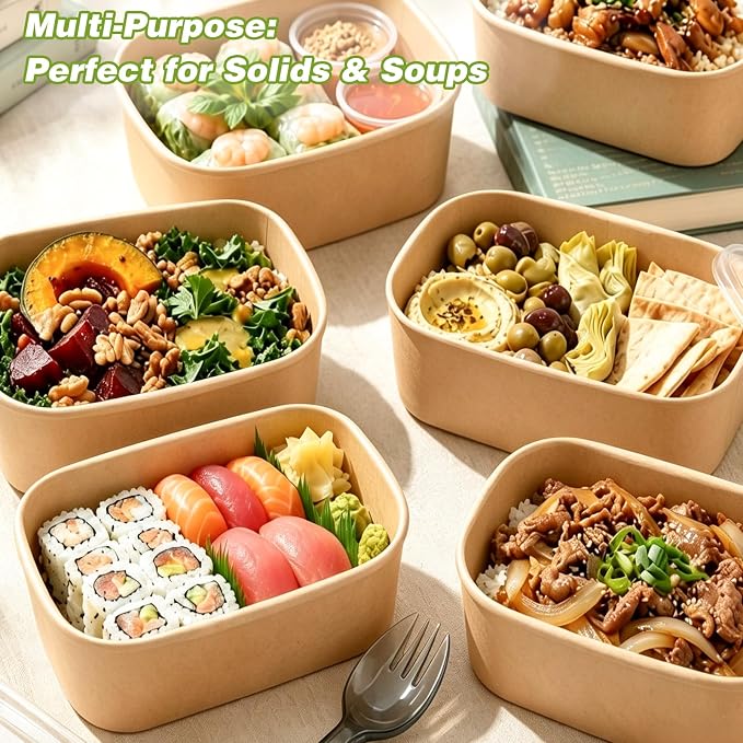 60 Packs 29oz Disposable Meal Prep Containers with Lids, Leak-Proof Microwave/Freezer Safe Food Prep Containers with Utensils & Labels, Sturdy Kraft Paper Bowls for Weekly Meal Prep, Lunch & Leftovers