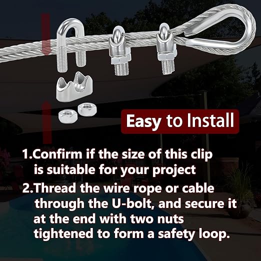 4PCS 1/2 Inches M12 Stainless Steel Wire Rope Cable Clip Clamp
