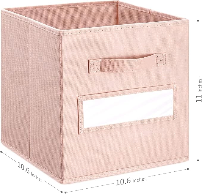 Fabric storage cubes (Set of 8) 11 Inch Cube Storage Bin, Cube storage with 8 Labels Window Cards & a Pen, Foldable cube organizer bins,11x11 Storage bin, Cubby Organizer Boxes, Pink
