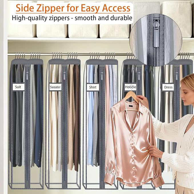 Clear Garment Bags for Hanging Clothes 10" Side Gusset, Suit Bags for Closet Storage, Suit Cover for Shirts Coats Dresses (24"X42"X10" 4Pack)
