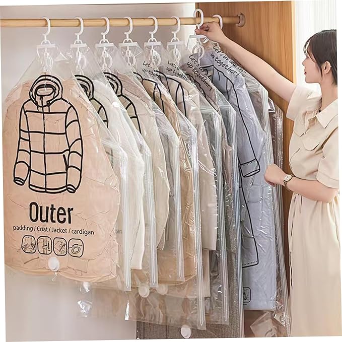 6PCS Hanging Vacuum Storage Bags Reusable Space Saver Clothes Vacuum Sealer Bags 26x35"＆26x39" Moisture-Proof Cloth Storage for Dress, Winter Coats