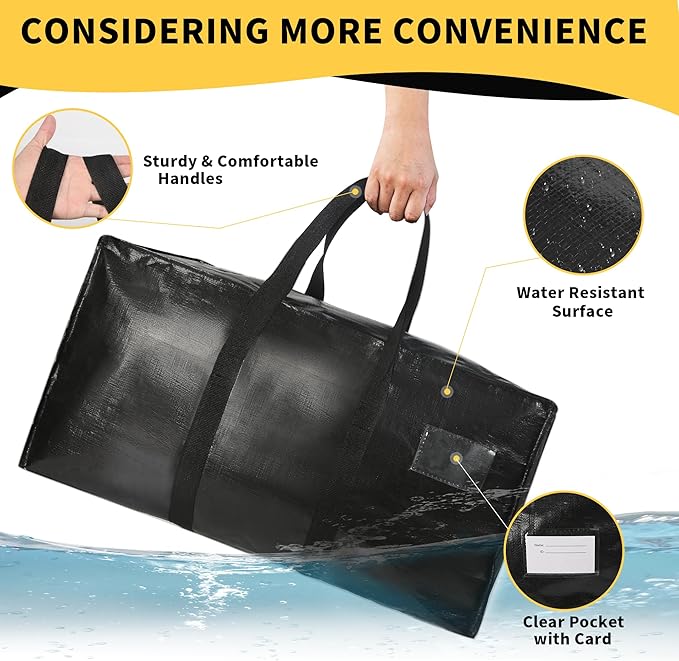 Heavy Duty Extra Large Moving Bags,58 Gallon Jumbo Packing Bags,Huge Moving Storage Bags with Strong Zippers & Carrying Handles,Reusable Big Moving Storage Bags for College Dorm Travel 1Pack