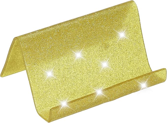 PATIKIL Business Card Holder for Desk, Acrylic Business Card Holders Shine Card Stand Organizer Cards Display for Office Exhibition, Yellow
