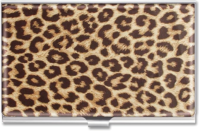 Swooflia Business Card Holder Case for Women Men Metal Leopard Slim Pocket Business Card Purse Cute for Realtors Real Estate Agents