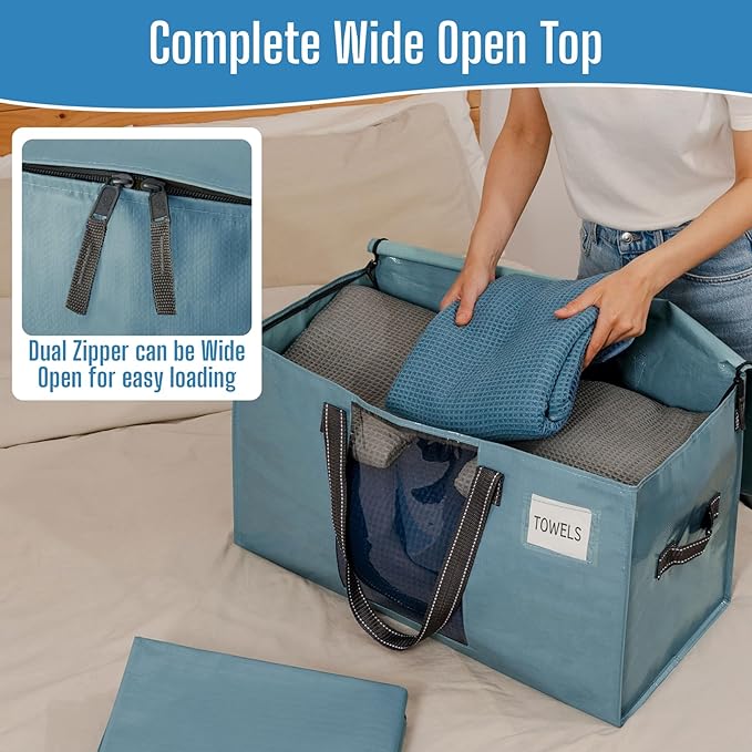 VENO 8 Pack Heavy Duty Moving Bags, Clothes and Comforter Storage Bags with Clear Window, College Dorm Essentials Packing Supplies, Foldable Boxes Alternative (Shiny Light Blue, 8 Pack)