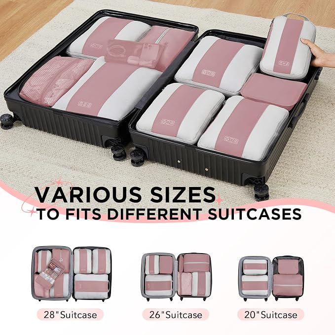 OlarHike 10 Set Compression Packing Cubes for Travel Essentials,Compressible Expandable Space Saver Bags for Organizing Clothes,Luggage Suitcase Garment Bags with Over 1000 pcs Mesh Holes(Light Coral)