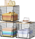 SWTYMIKI 3PCS Closet Organizers and Storage - Stackable Closet Basket with Wood Top Shelf, Clothes Storage Shelves, Clothes Drawer Bins for Wardrobe, Bedroom, Entryway, Black