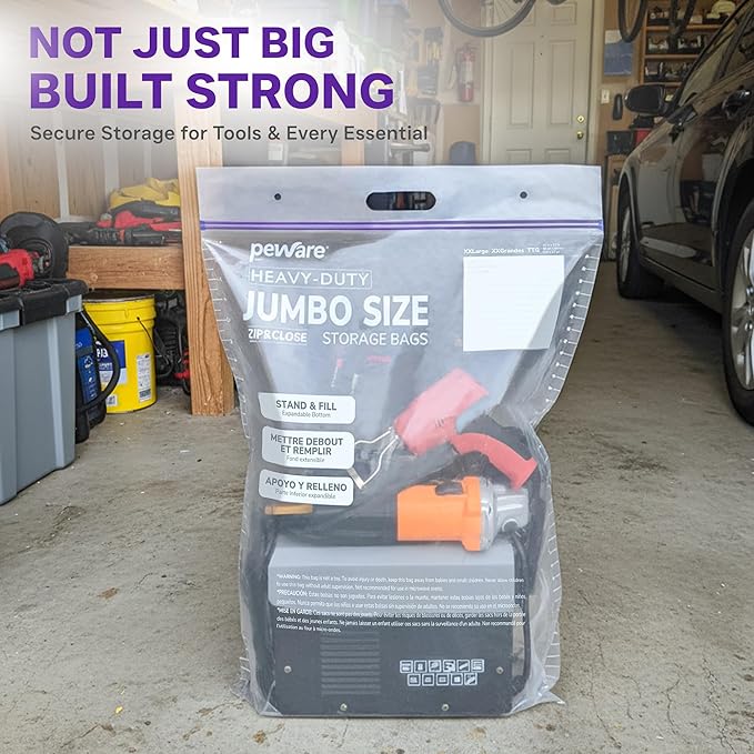10 Gallon Heavy Duty Large Storage Bags with Handle – 20" x 26" Resealable Zipper Top, Oversized Storage Solution for Clothes, Food, Pillow, Bedding, Household, BPA-Free, Pack of 15, 6 Mil Thick