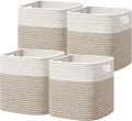 UBBCARE Set of 4 Storage Basket-12 X 12 X 12 in, Cotton Rope Basket for Shelves, Toys, Book, Cube Storage Bins with Handles, Woven Storage Basket for Organizing, White Brown