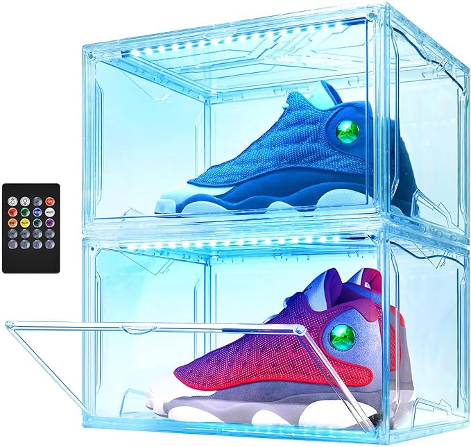 Oltraman LED Smart Shoe Boxes Display Case, Stackable Storage Organizers