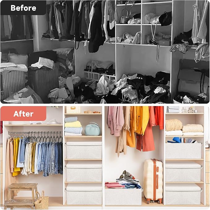 Graciadeco Large 17''x12'' Quart Collapsible Stackable Storage Bins with Lids, 2 Packs Fabric Closet Boxes with Lids, Storage Cube Baskets Container Organizers for Bedroom Office(17''x12.2x''8'')