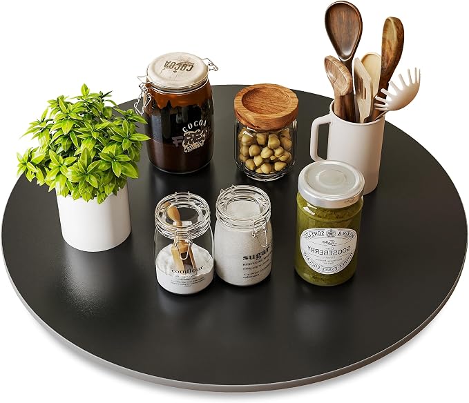 23.6" Lazy Susan Turntable – 360° Sinteredstone Silent Anti-Slip Turntable, Table Top Centerpiece for Kitchen, Pantry, Spice Rack, Refrigerator & Dining Table, Black
