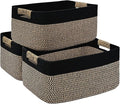 3 Pack Large Storage Basket for Organizing, 17.5"x13"x7" Woven Basket for Shelves, Closet Cube Storage Bins with Wrapped Handle, Cotton Rope Baskets for Kitchen, Clothes, Toys(Black & Brown)