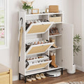 Garvee Shoe Cabinet with 3 Flip Drawers, Freestanding Shoe Organizer with 4-Tier Shoe Storage Cabinet and Adjustable Shelf & Rattan Doors,Narrow Shoe Rack Cabinet for Entryway, Closet, Hallway
