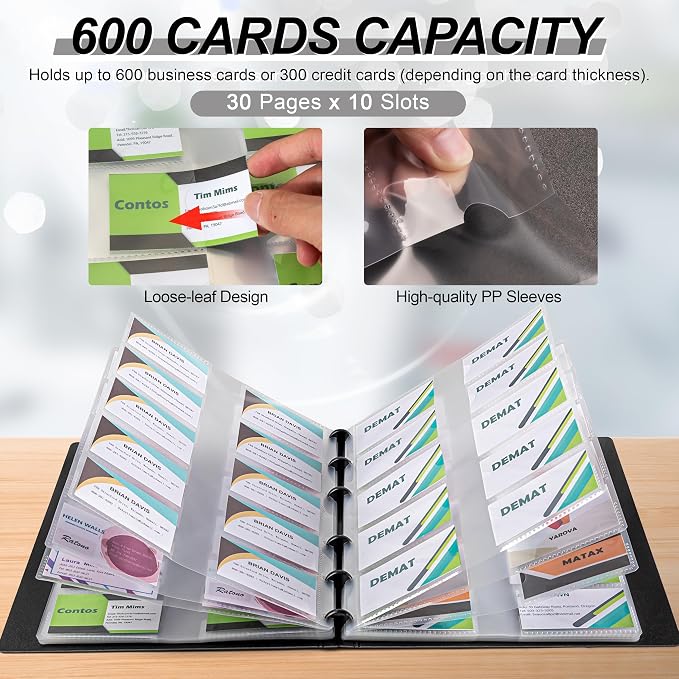 MyLifeUNIT Business Card Book, Name Card Holder Book with 600 Business Cards Capacity, Credit Card Book File Storage (Grey)