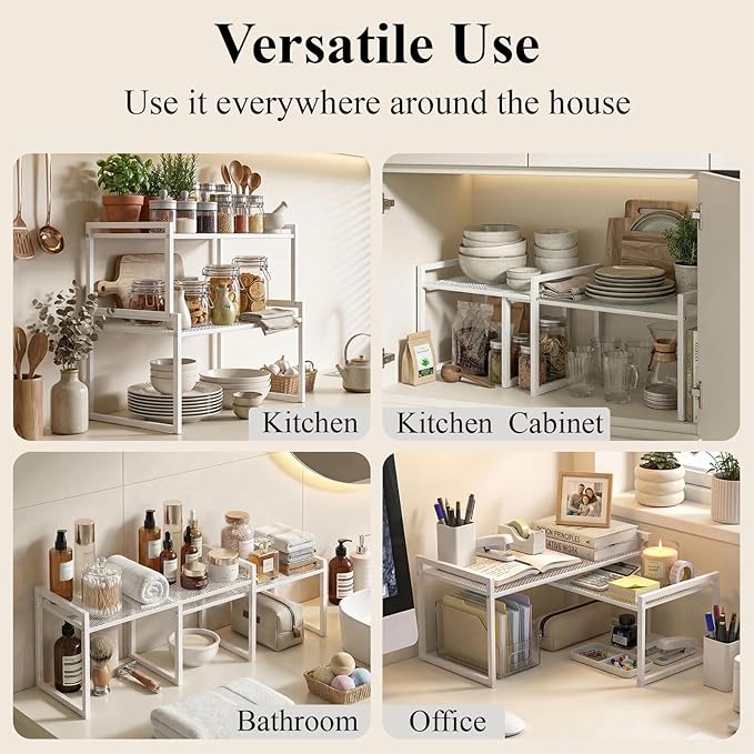 Set of 2 Cabinet Organizers 16.6''W 44 LBS Load Capacity Heavy Duty Kitchen Pantry Shelves Counter Countertop Storage Racks