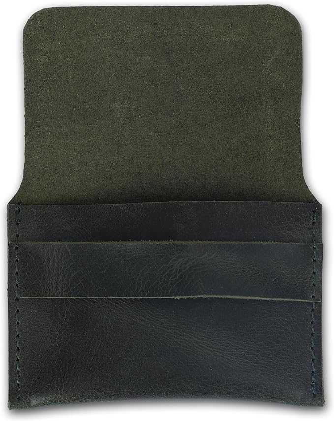 Distressed Leather Business Card Holder Slim Credit Card Wallet for Men and Women Vintage Brown Leather Compact Minimalist Card Organizer for Pocket or Purse Durable Card Case (Green)