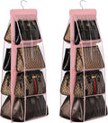Lirex 2-Pack Handbag Hanging Purse Organizer for Closet, 8 Pocket Handbag Storage Organizer Hanger Oxford Cloth Closet Organizer for Family Closet Bedroom, Foldable and Universal Fit, Light Pink