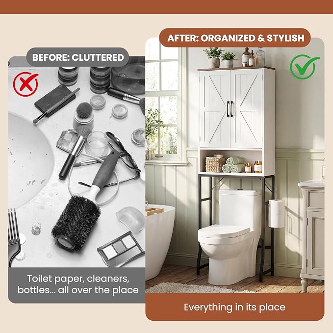 23.6" Over The Toilet Storage Cabinet with Barn Door,Bathroom Organizers and Storage with Adjustable Shelves, Farmhouse Over Toilet Organizer for Bathroom,Restroom,Laundry,White