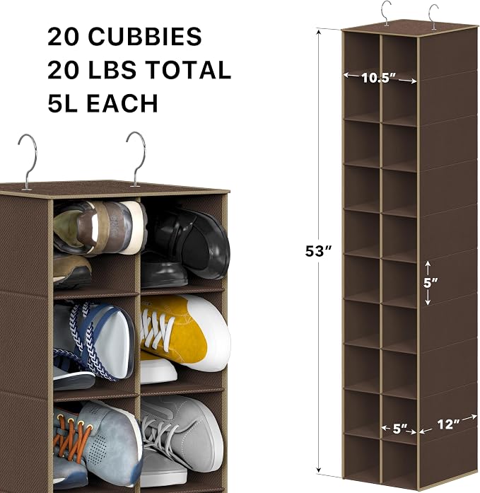 Simple Houseware 20 Section Shelves Hanging Shoes Organizer Holder for Closet, Brown