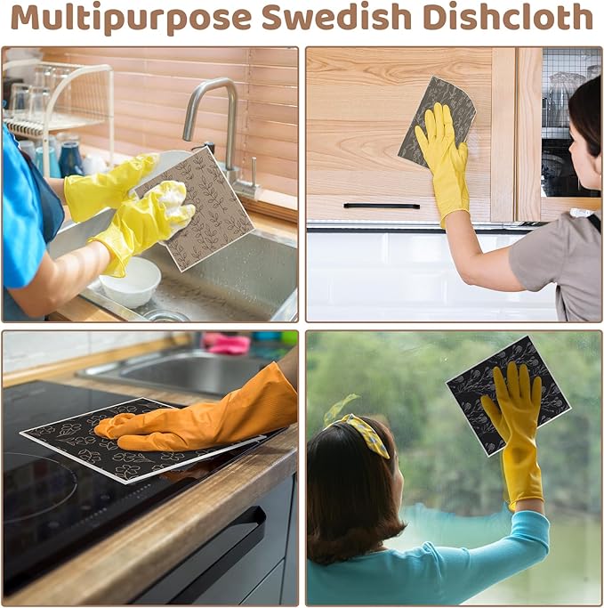 6 Pack Swedish Dishcloths for Kitchen,Swedish Rags Dish Towels with Clips, Reusable Paper Towels Washable Absorbent Cellulose Sponge Cloths No Odor for Cleaning Home Kitchen Easter Gifts for Host