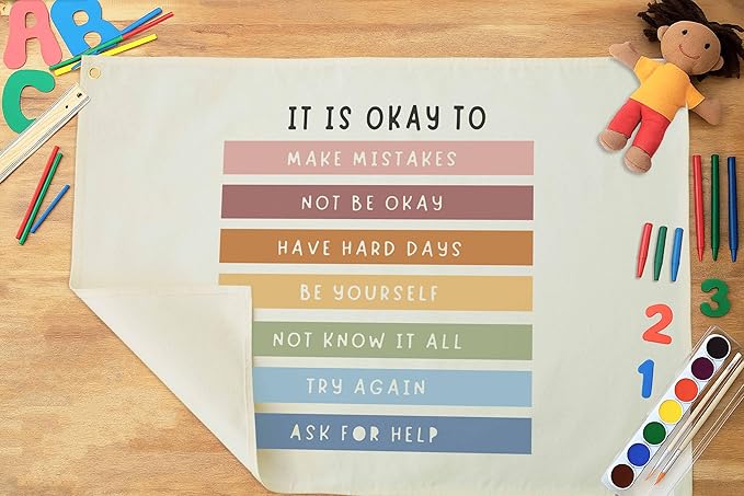 Classroom Wall Banner Decor-Teacher Gift-Inspirational Back to School Wall Art Flag Decor-It is Okay to Make Mistakes-Hanging Canvas Banner for Classroom Reading Corner Homeschool Teacher Office