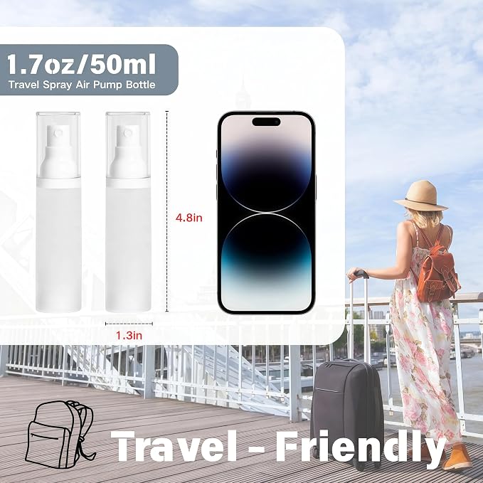 360° Angle Work - Small Spray Bottle | 1.7oz/50ml - Mini Spray Bottle - TSA Approved Travel Bottle | Portable Refillable Leak Proof | For Perfume Toner Hair spray Facial Moisturizing | 1.7oz/50ml-PK 2