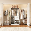 39.4"-118" Extra Wide Closet System with 2 Expandable Rods, Walk-in Closet Organizer with 2 Drawers and Retractable Hidden Rod, Modern Wood Built-in Closet Kit for Long Coats & Dresses, White