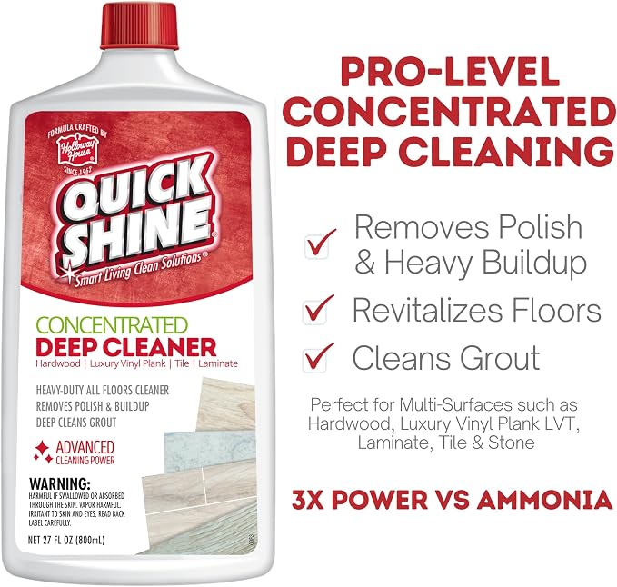 Quick Shine Deep Floor Cleaner 27 oz-6 Pk, Removes Buildup, Heavy Duty | Pro-level Deep Cleaning, Fresh Clean Scent, Removes Wax & Polish Safely , Ammonia Free, No Noxious Fumes, Made in USA