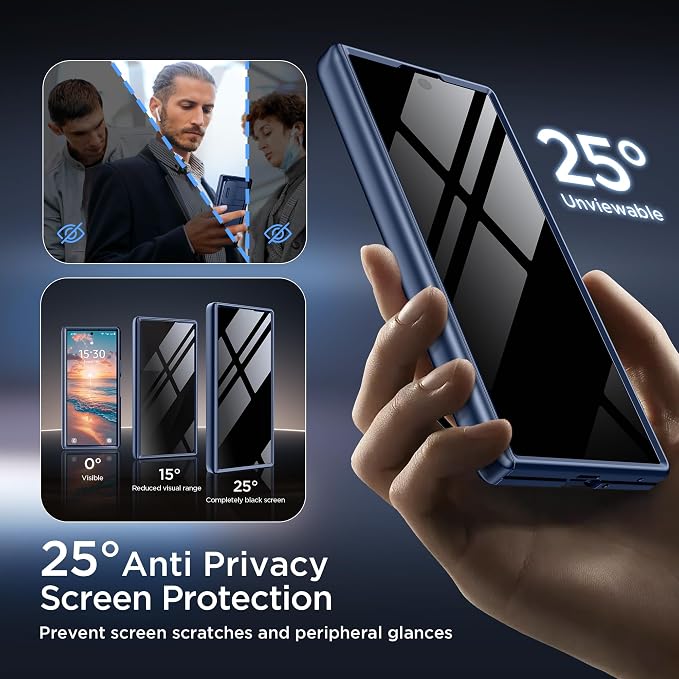 TONGATE Wallet for Z Fold 8 Ultra Case with Privacy Film & Stand, Blue | 4-Card Holder, Anti Spy, Camera Cover, Full Hinge Protection Phone Case for Galaxy Z Fold 8 Ultra Office Business Outdoor