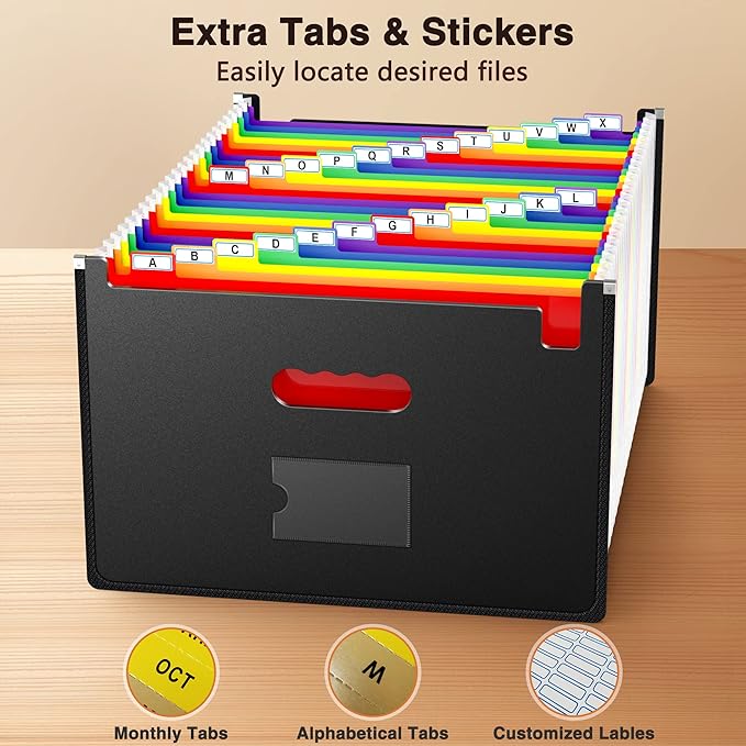Ultra-Large Accordion File Organizer with Tabs & Stickers, Legal Size/Letter/A4 Paper 24 Pockets Expanding File Folder, Expandable Important Document Organizer Bill Receipt Paper Storage