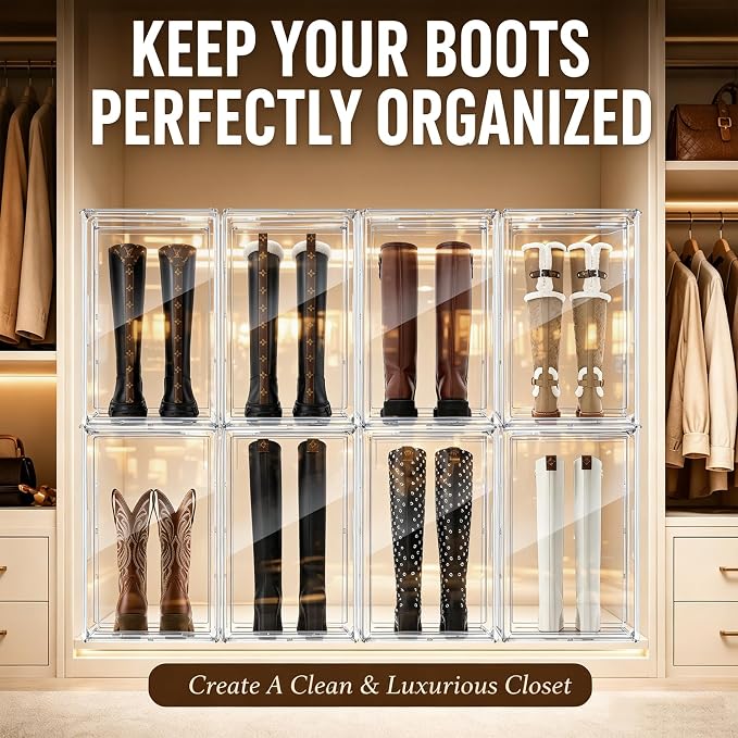 Extra Tall Clear Boot Storage Box for Knee-High and Riding Boots | 23.6-inch height helps keep tall boots upright. Ideal for riding boots, fashion boots and seasonal footwear, huge figures.