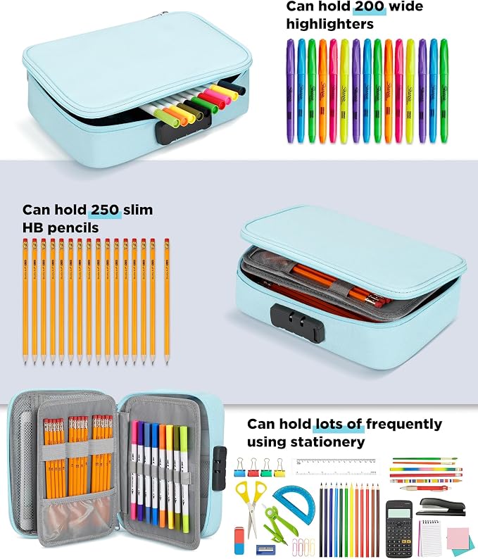Zannaki Large Capacity Pencil Pouch Case with Lock, Pen Marker Stationery Bag Art Supply Storage Organizer Box for Bullet Journal Middle High School College Student Teen Girl Women Adult, Mint Green